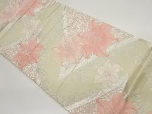 斜線に百合模様織出し袋帯